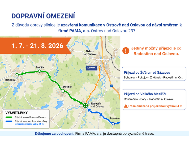 PAMA dopravni omezeni 2026